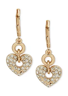 Gold Tone Crystal Heart Double Drop Earrings