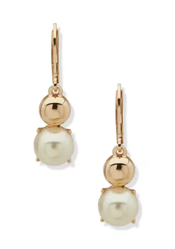 Gold Tone Pearl Dome Drop Earrings