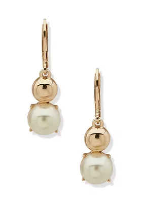 Gold Tone Pearl Dome Drop Earrings