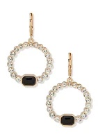 Gold Tone Jet Black Crystal Round Drop Earrings