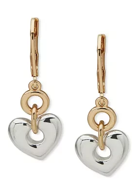 Two Tone Heart Double Drop Earrings