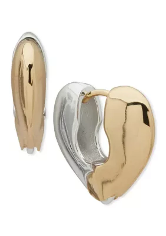 Two Tone 20 Millimeter Heart Huggie Hoop Earrings