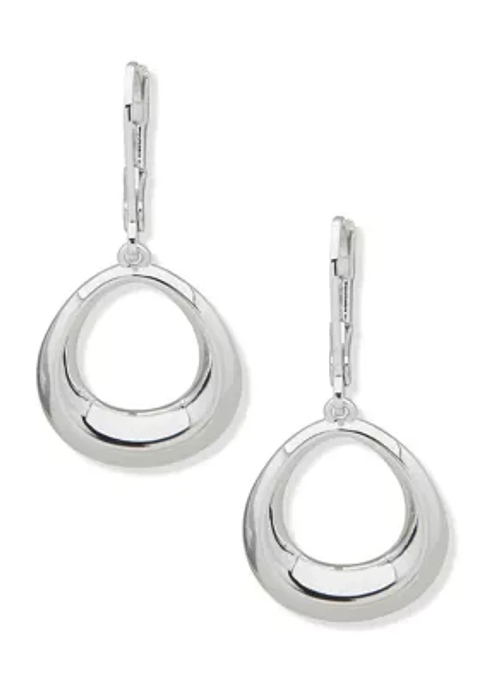 Silver Tone Bevel Oval Drop Earrings