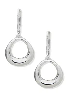 Silver Tone Bevel Oval Drop Earrings