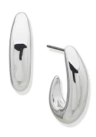 Silver Tone Dome Hoop Stud Earrings