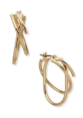 Gold Tone Crisscross Hoop Earrings