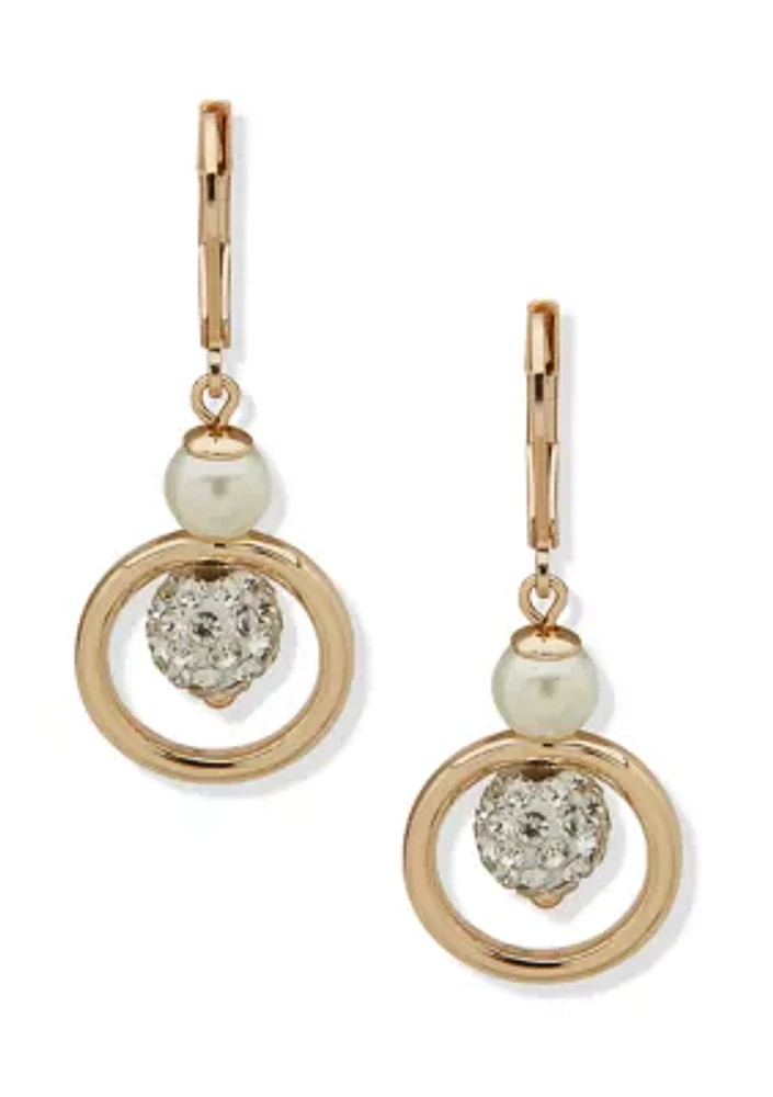 Gold TonePearl Crystal Orbital Drop Earrings