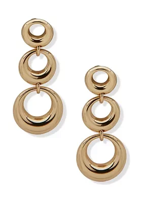 Gold Tone Linked Ring Linear Earrings