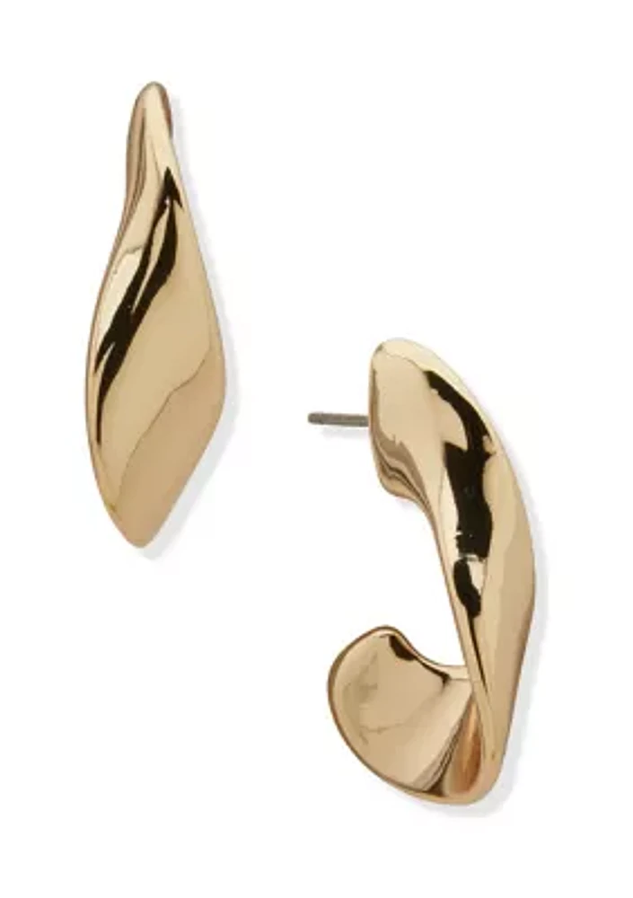 Gold Tone Twisted Large Hoop Earrings