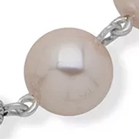 Silver Tone Pink Pearl Crystal Pavé 16" Collar Necklace 