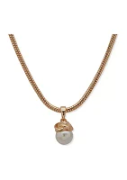 Gold Tone 16" Snake Chain with Knot Pearl Pendant Necklace