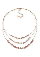 Gold Tone 16" Cherry 3 Row Frontal Necklace 