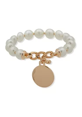 Gold Tone Pearl Stretch Bracelet 