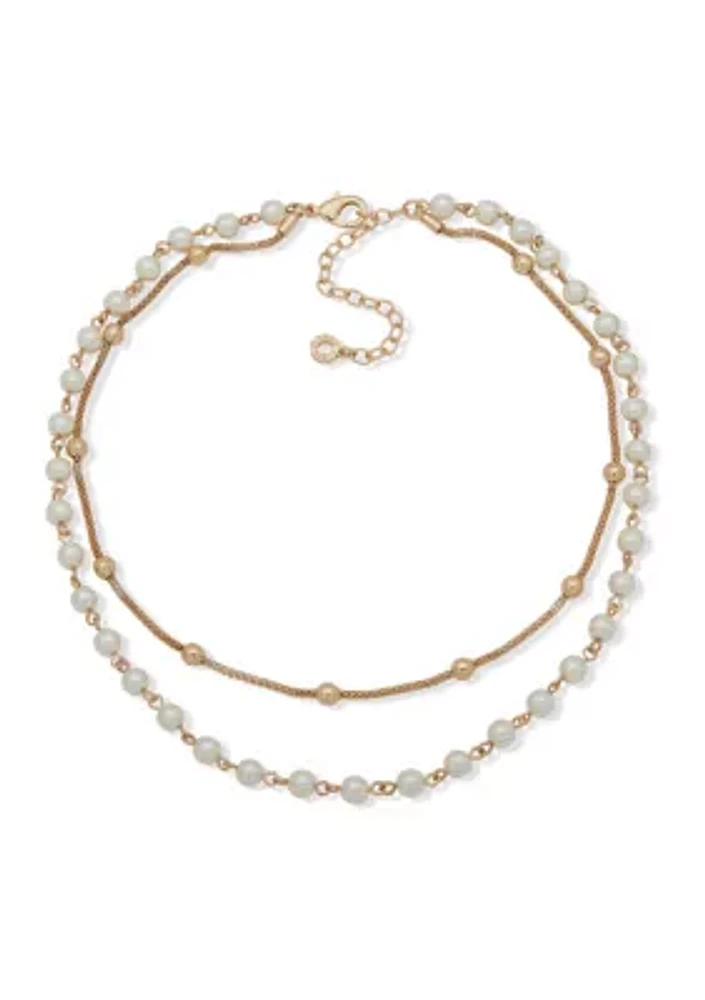 Gold Tone 16'' Pearl Multi Row Necklace