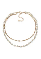 Gold Tone 16'' Pearl Multi Row Necklace