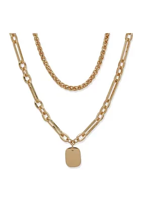 Gold Tone Multi Row Tag Pendant Necklace