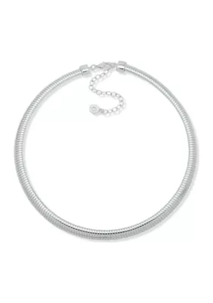 Silver Tone 16" Omega Chain Collar Necklace