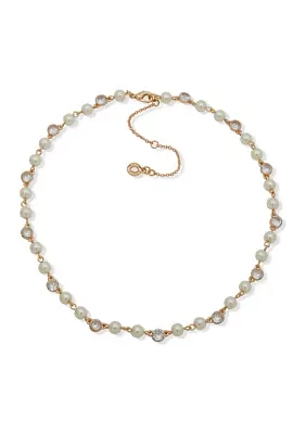 Gold Tone 16" Pearl and Crystal Collar Necklace 