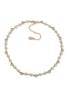 Gold Tone 16" Pearl and Crystal Collar Necklace 