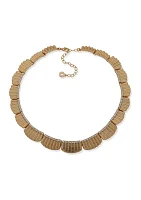 Gold Tone 16 Millimeter Crystal Scalloped Collar Necklace