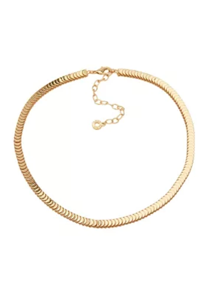 Gold Tone 16" Disc Chain Collar Necklace