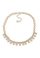 Gold Tone 16'' Rolo Chain with Pearl Frontal Necklace