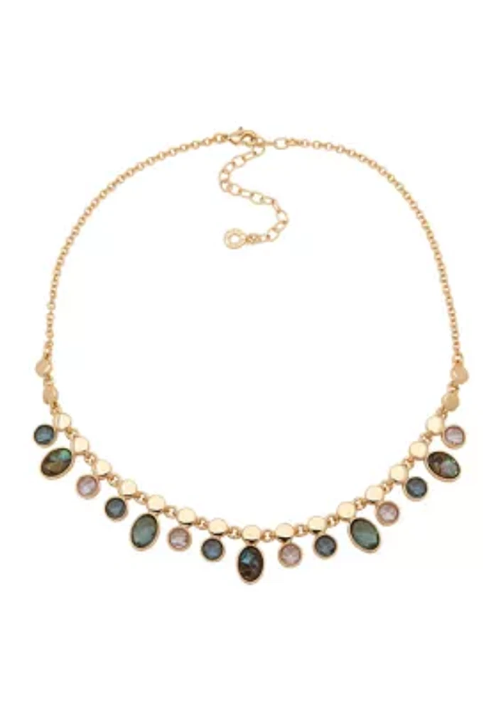 Gold Tone 16" Multicolor Stone Frontal Necklace