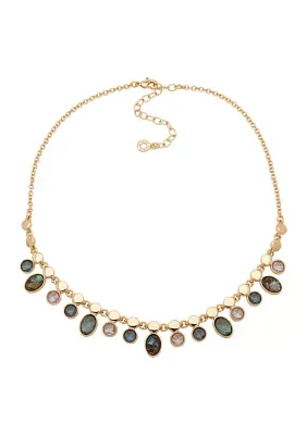 Gold Tone 16" Multicolor Stone Frontal Necklace