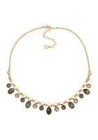 Gold Tone 16" Multicolor Stone Frontal Necklace