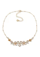 Gold Tone 16" Crystal Flower Stone Frontal Necklace