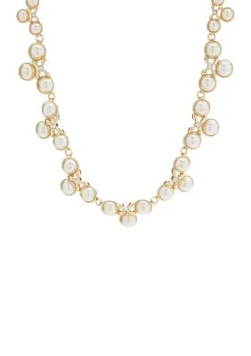 Gold Tone 16'' Crystal Pearl Fancy Collar Necklace