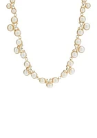 Gold Tone 16'' Crystal Pearl Fancy Collar Necklace