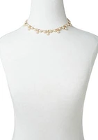 Gold Tone 16'' Crystal Pearl Fancy Collar Necklace