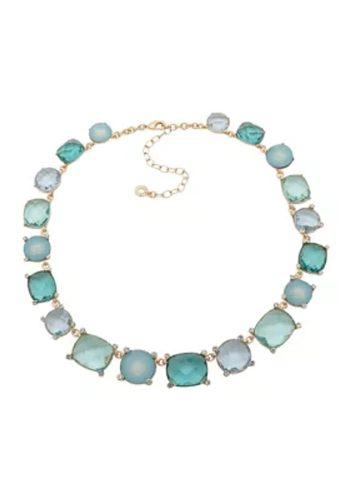 Gold Tone 16'' Blue Multi Stone Collar Necklace