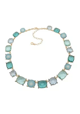 Gold Tone 16'' Blue Multi Stone Collar Necklace