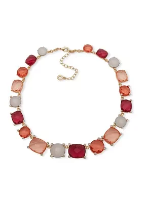 Gold Tone 16" Pink Multi Stone Collar Necklace