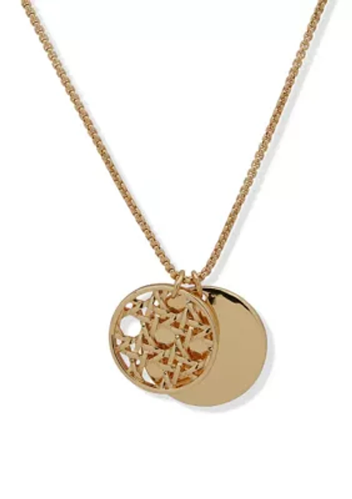 Gold Tone Adjustable Lattice Pendant Necklace