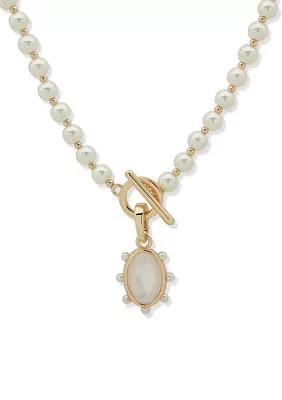 Gold Tone 16" Pearl Pendant Necklace