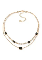 Gold Tone Jet Crystal Stone Convertible Frontal Necklace