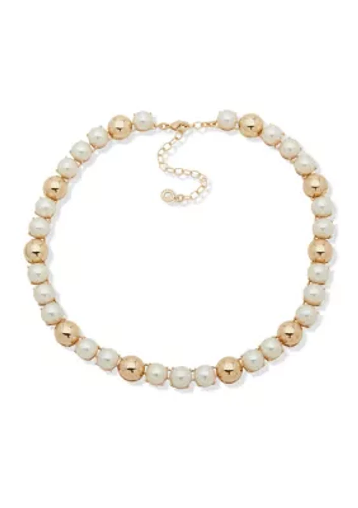 Gold Tone Pearl Domes Collar Necklace