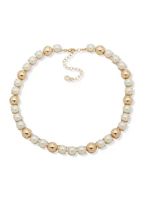 Gold Tone Pearl Domes Collar Necklace