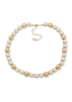 Gold Tone Pearl Domes Collar Necklace