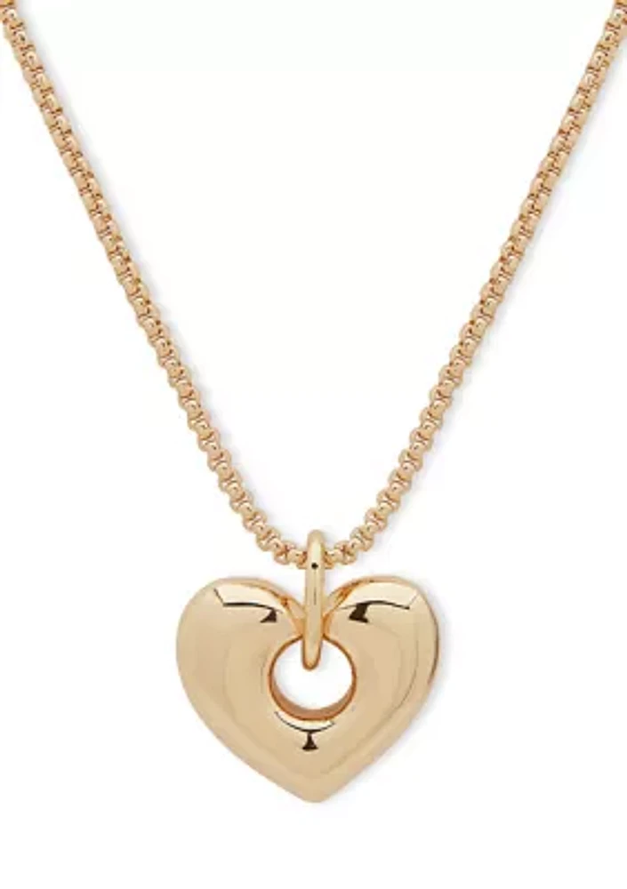 Gold Tone Heart Pendant Necklace