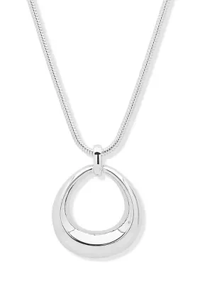 Silver Tone Open Oval Pendant Necklace