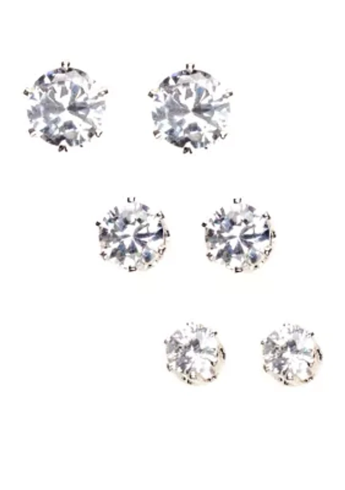 Set Of 3 Crystal Cubic Zirconia Earrings