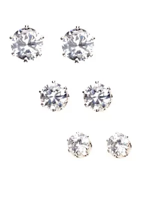 Set Of 3 Crystal Cubic Zirconia Earrings