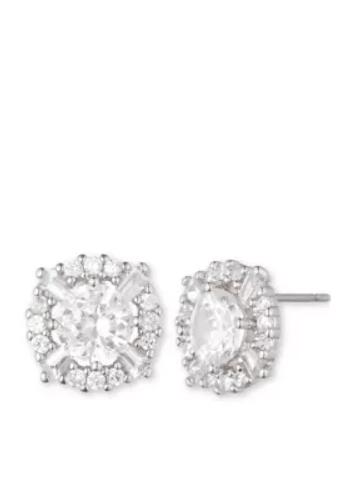 Cubic Zirconia Halo Stud Earrings