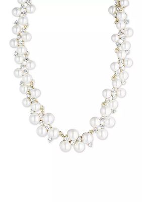 Gold Tone Anne Klein Pearl and Crystal Collar Necklace