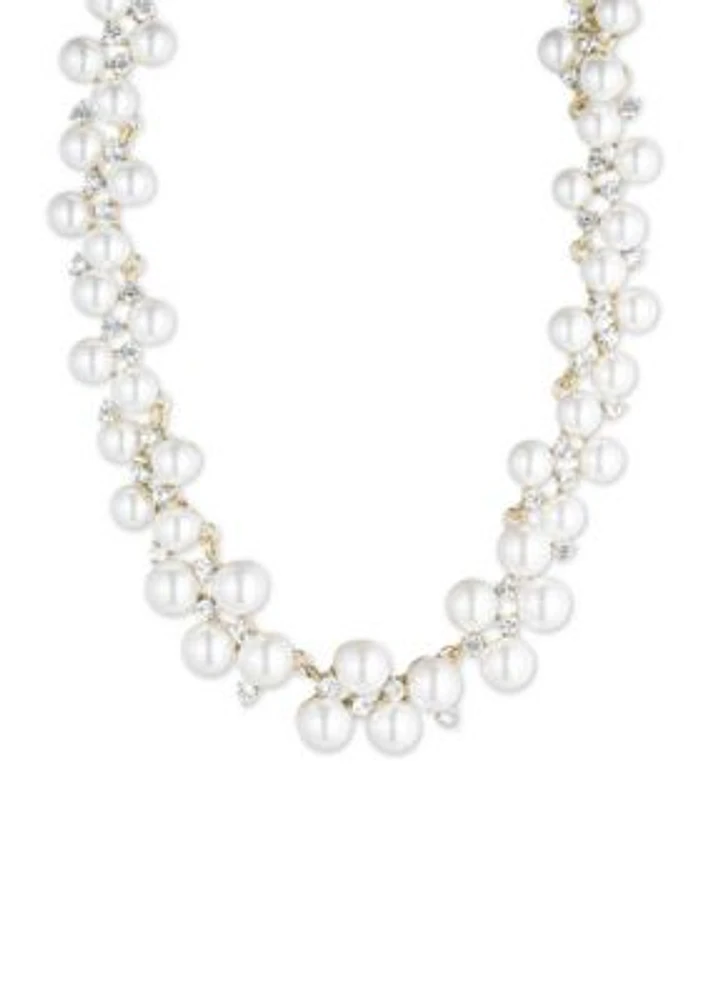 Gold Tone Anne Klein Pearl and Crystal Collar Necklace