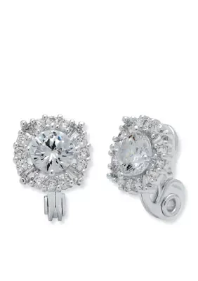 Silver Tone Crystal Clip Earrings